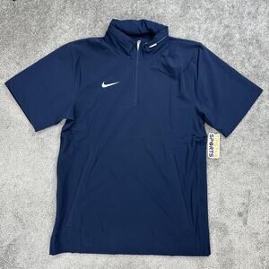 Nike Football Lightweight Coaches Jacket Mens Small Blue 1/4 Zip Hooded Pullover
